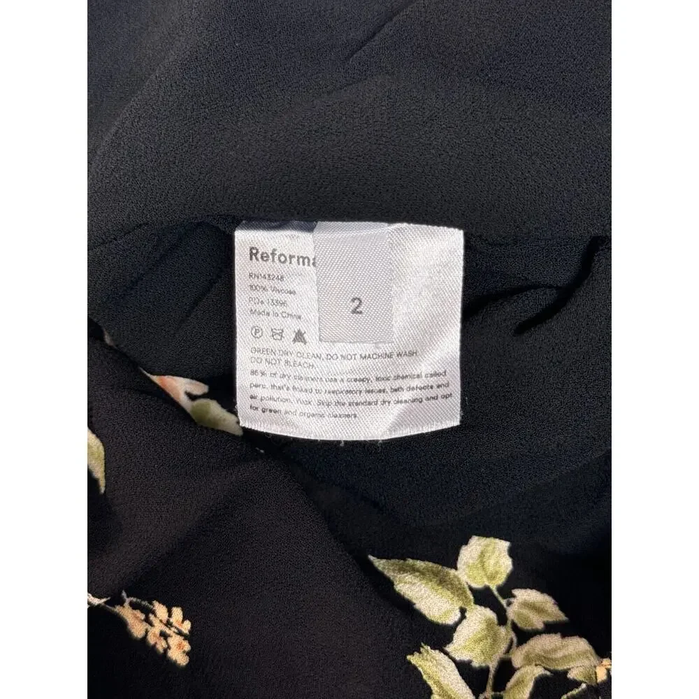 Reformation Jumpsuit 2 Womens Lemongrass Black Floral Crepe